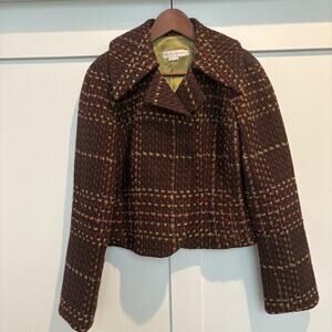 Vintage Garfield & Marks Jacket Womens 6 Brown Plaid Winged Collar Wool Made USA